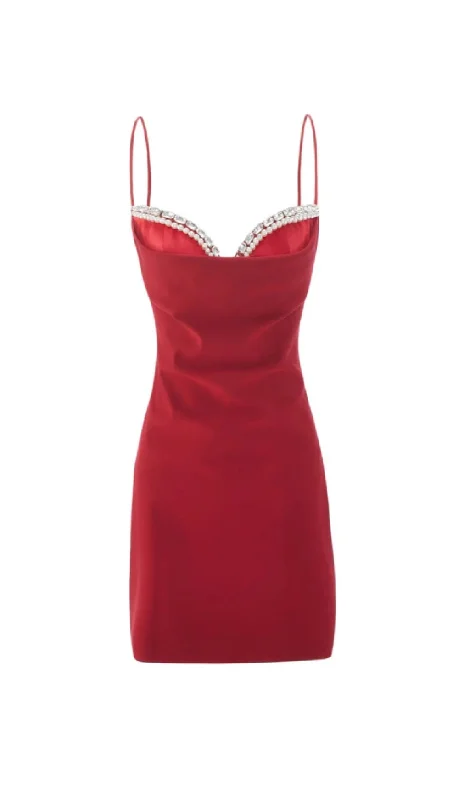 SATIN PEARL MINI DRESS IN RED Velvet mini dresses