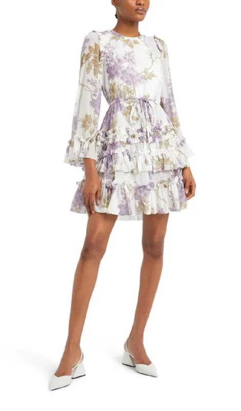 WISTERIA CHIFFON PRINTED ROUND NECK MINI DRESS Flattering mini dresses for all body types