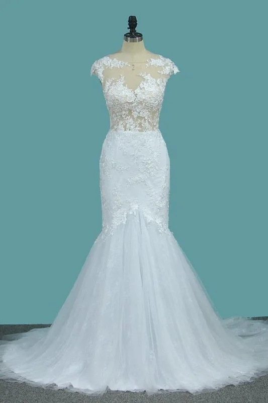 2024 Scoop Tulle Mermaid Wedding Dresses With Applique Sweep PFC51F9S Silk Wedding Gown