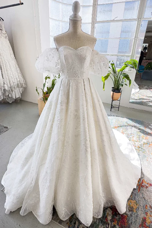 A-Line Chapel Train  Lace Tulle Wedding Dress CW2986 Beautiful Lace Gown