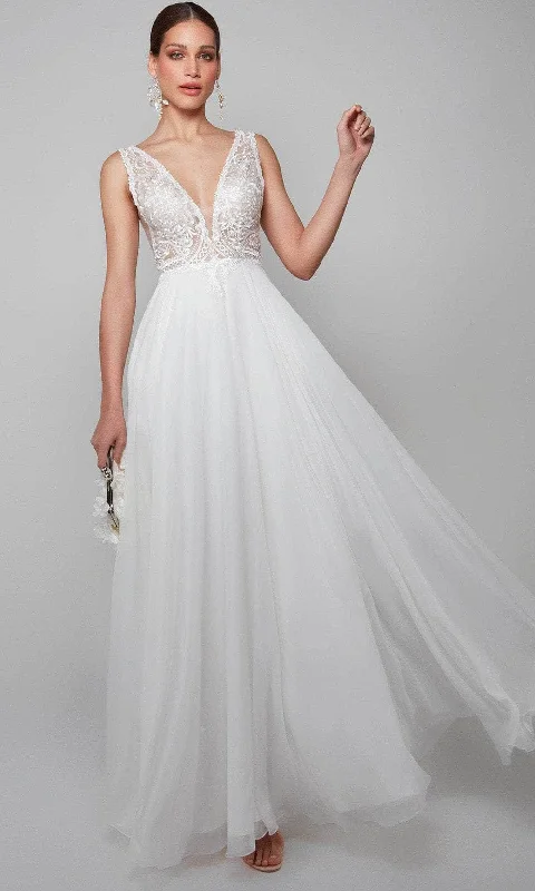 Alyce Paris 7072 - Sleeveless V-back Bridal dress Illusion Neckline Gown