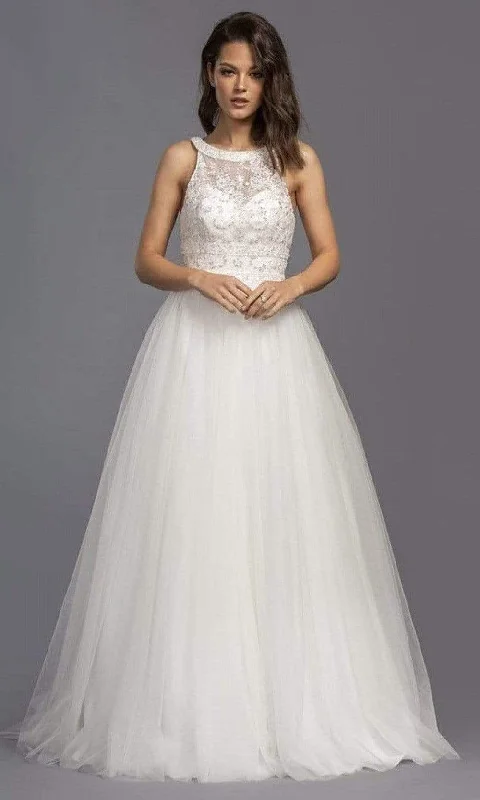 Aspeed Bridal - L2144 Halter Beaded Tulle A-Line Gown Romantic Lace Dress