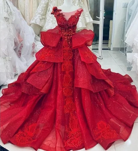 G120, Wine Red Embroidery Princess Big ball Gown (SIZE ALL)pp Vintage Style Dress