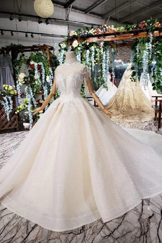 Off White High Neck Ball Gown Wedding Dress Open Back Beaded Bridal Dress N1631 Luxury Wedding Dress