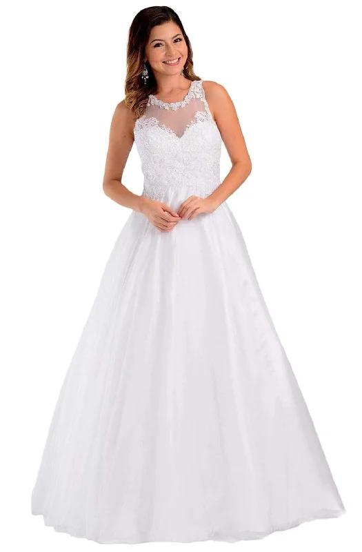 Poly USA - 7490 Embroidered Halter Tulle A-line Gown Romantic Wedding Dress