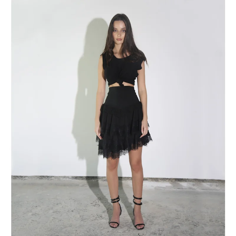 Black Modal and Lace Skirt Sculpting Waistband Neutral tone unclassified skirts