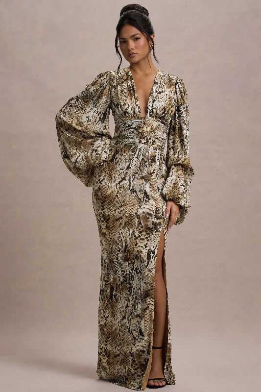 Casarile | Snake Print V-Neck Balloon Sleeve Maxi Dress Expensive maxi dresses