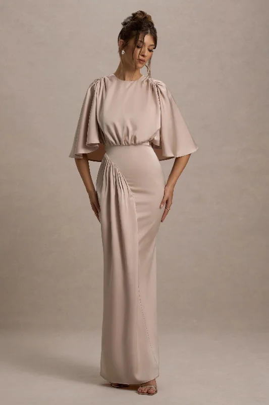 Cinder | Champagne Satin Gathered Maxi Dress Fashion-forward maxi dresses