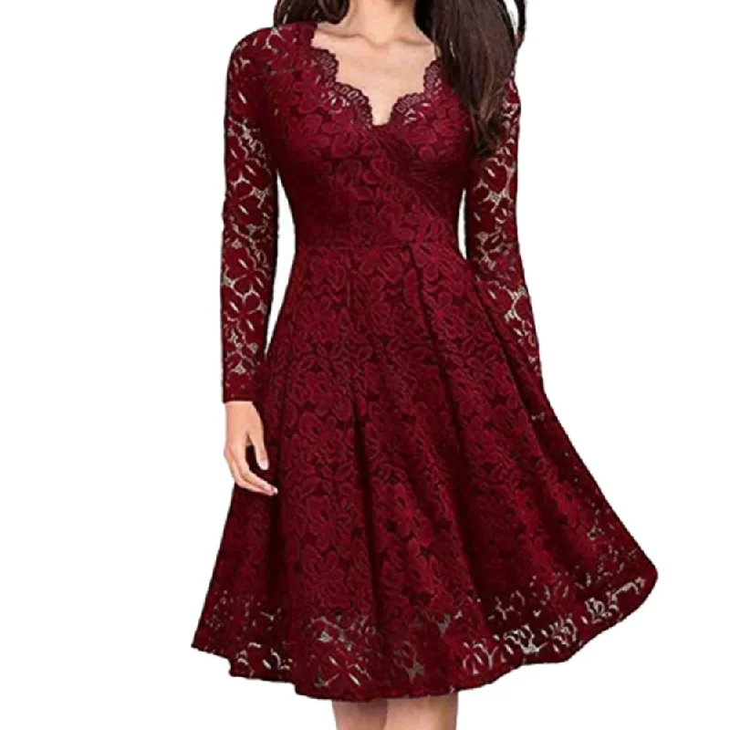 Lace Floral V Neck Long Sleeve Midi Dress Hot new arrivals in midi dresses