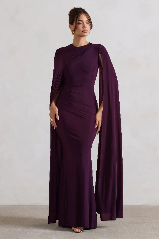 Magdelena | Plum Asymmetric Cape Maxi Dress High-end maxi dresses