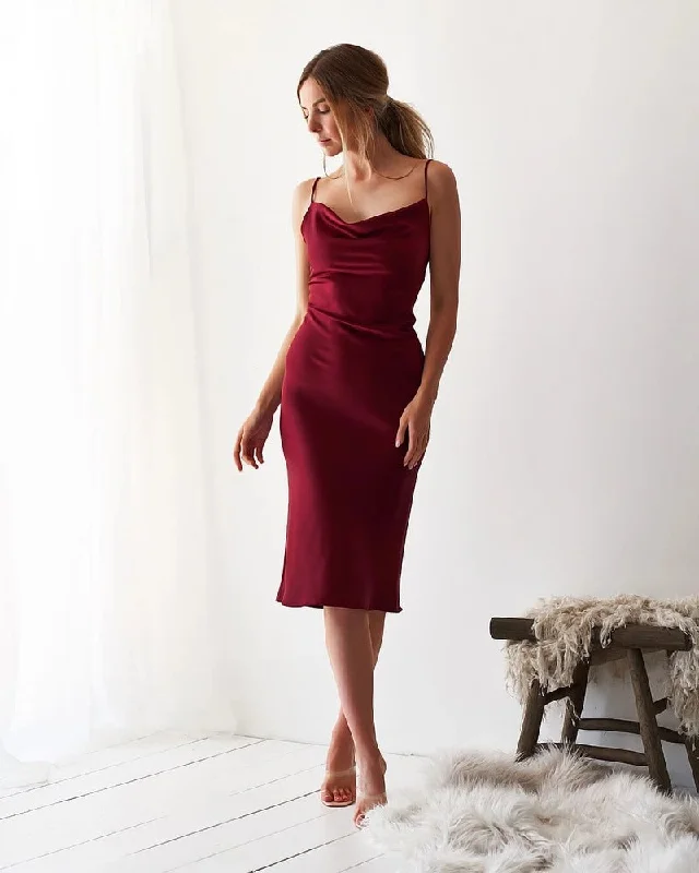 Night To Remember Satin Maxi Dress - Merlot Halter maxi dresses