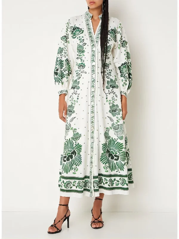 Vintage Floral Print Lantern Graceful Long Sleeve Midi Dress Must-have midi dresses for this season