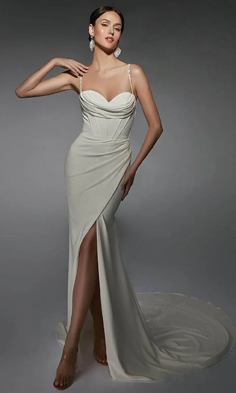 Alyce Paris 7103 - Cowl Neck Spaghetti Strap Wedding Gown Winter party dresses