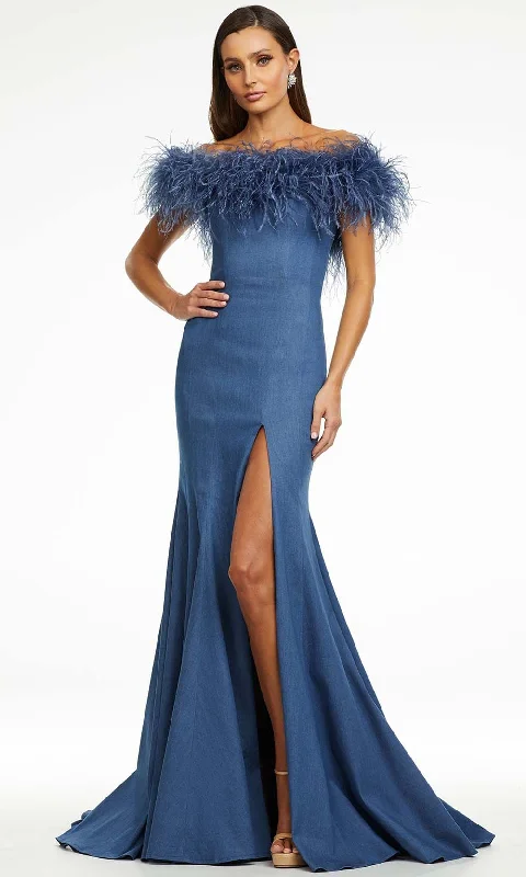 Ashley Lauren - 11122 Off Shoulder Denim Trumpet Gown Cocktail party dresses