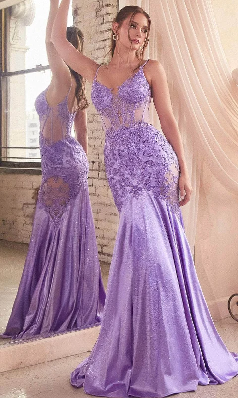 Cinderella Divine CDS470 - Evening Dress with Beaded Illusion Appliques Wrap party dresses