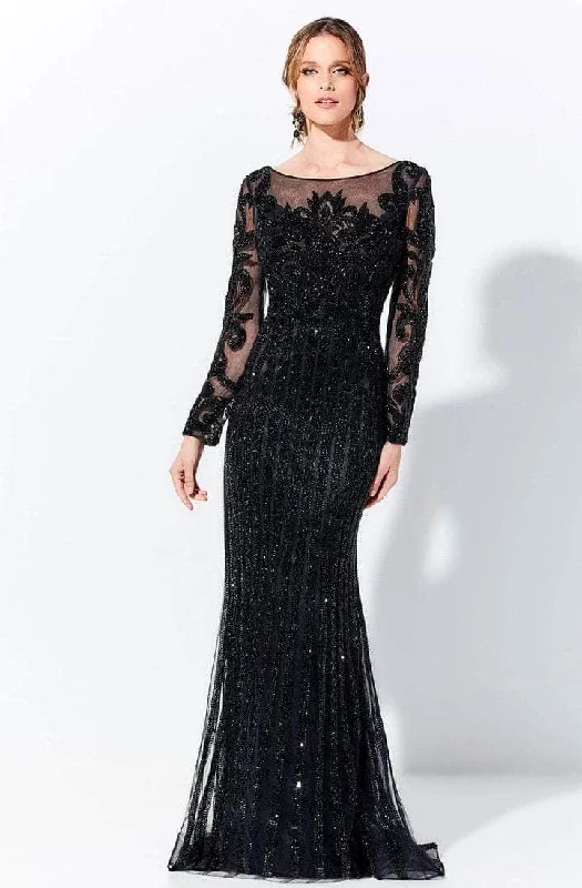 Ivonne D - 120D11 Embellished Illusion Bateau Neck Long Gown - 1 pc Black In Size 10 Available Best party dresses for curvy figures