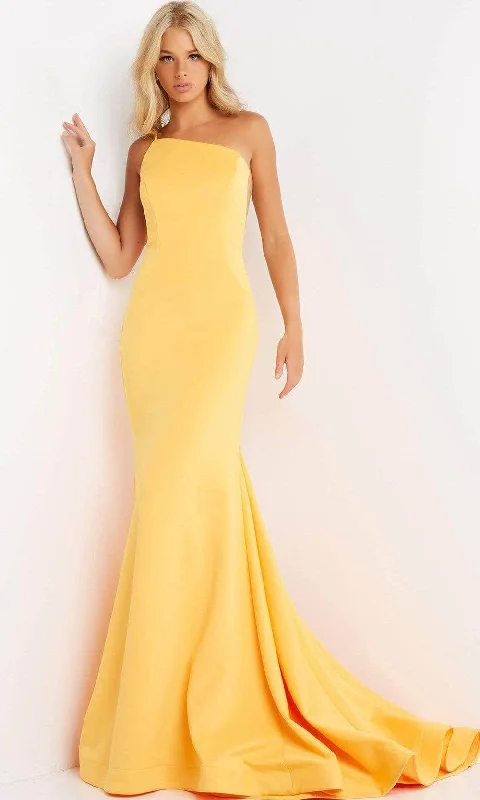 Jovani - One Shoulder Mermaid Prom Gown 06763SC - 1 pc Yellow in Size 8 Available Summer party dresses