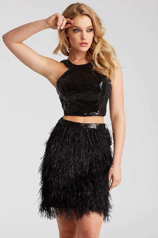 Jovani - Two Piece Feathered Cocktail Dress 55053 Plus size party dresses