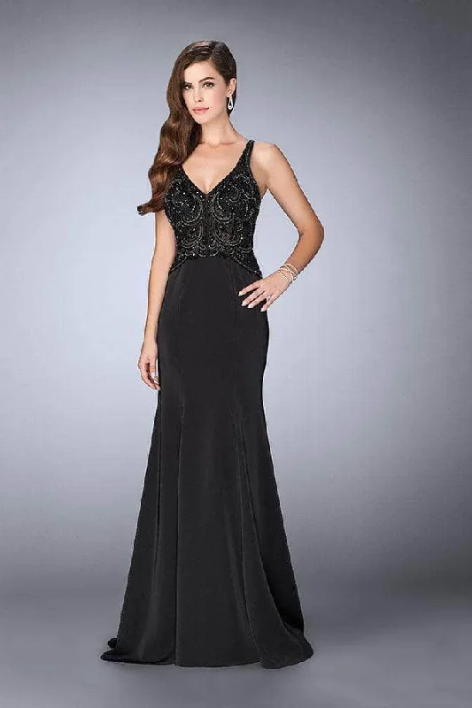 La Femme - V-Neck Cutout Back Evening Gown 23909SC Women's trendy party dresses sale