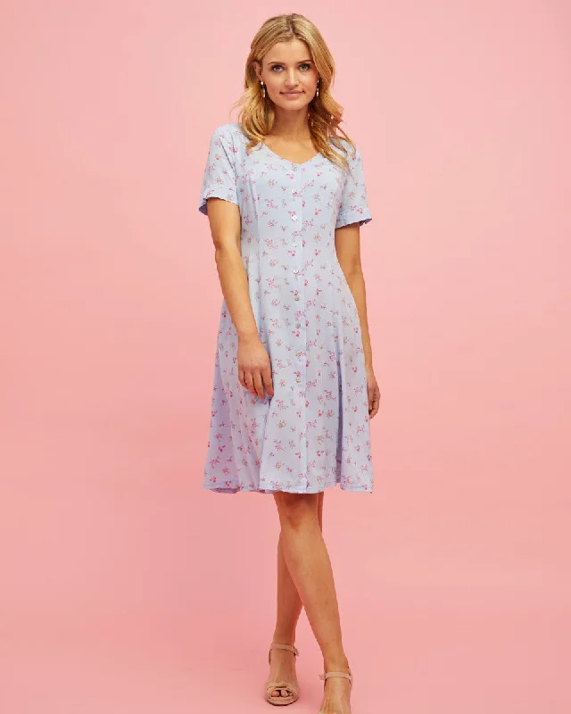 Button Front Nursing Dress - Sky Blue Floral Wrap floral dresses