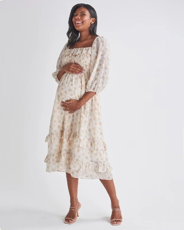 Daisy Romantic Cream Print Maternity Baby Shower Dress Casual floral dresses