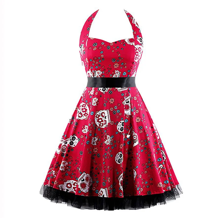 Day of the Dead Print Dress Retro floral dresses