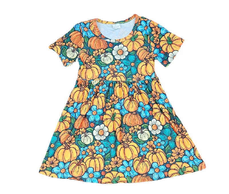 Floral Pumpkin Short Sleeve Milk Silk Dress Women's floral dresses