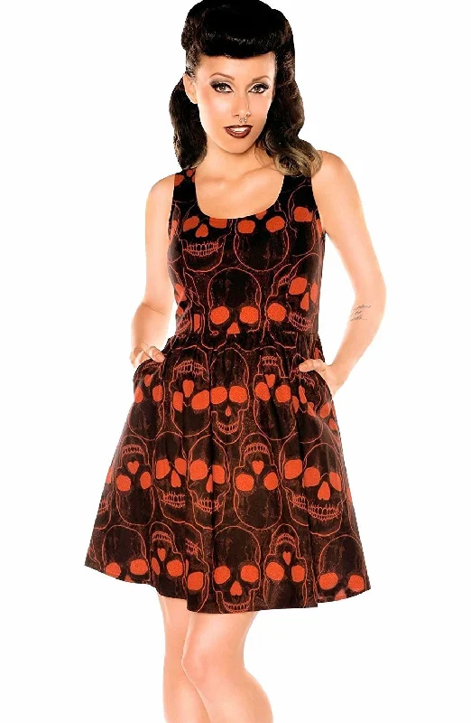 Halloween Dress Red Skull Print on Black Cotton Sleeveless with Pockets Petite floral dresses