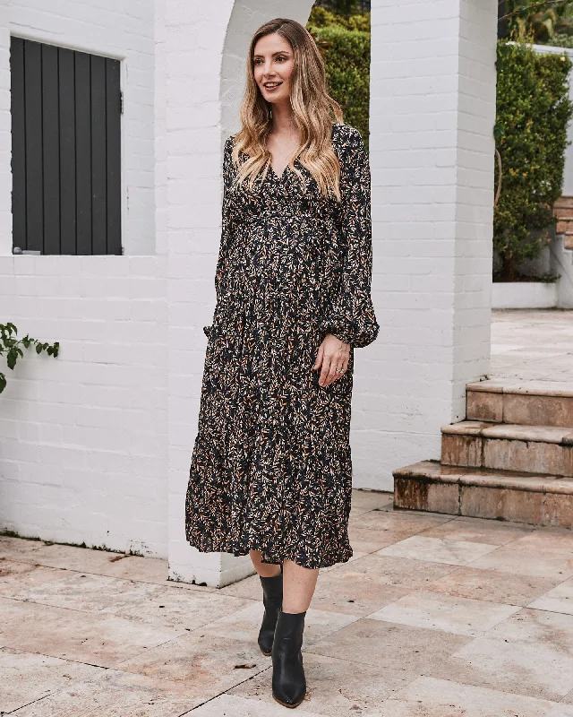 Lauren Maternity V Neck Floral Dress In Navy Designer floral dresses