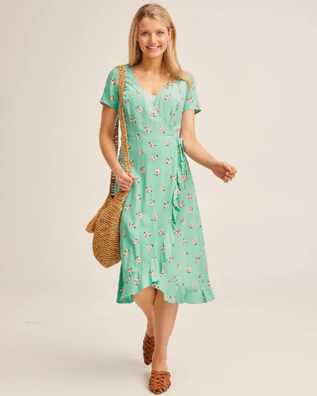 Ruffle Nursing Wrap Dress - Green Floral Urban Outfitters floral dresses