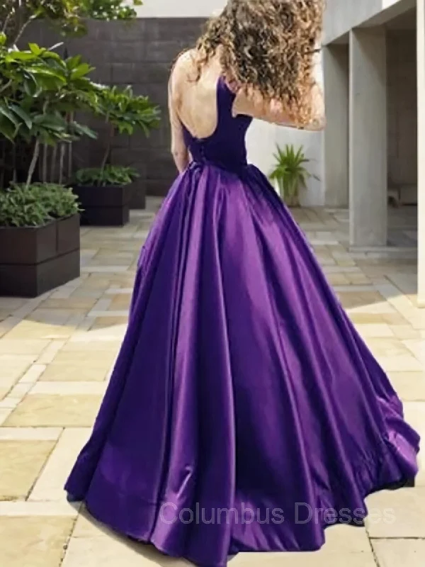 A-Line/Princess Bateau Floor-Length Satin Prom Dresses With Ruffles Satin unclassified dresses