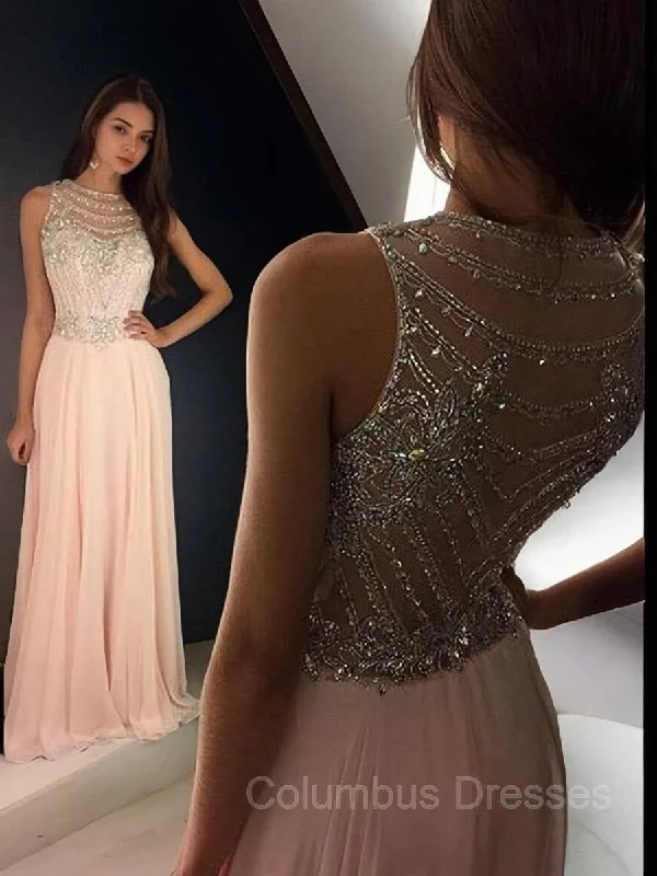 A-Line/Princess Scoop Floor-Length Chiffon Evening Dresses With Rhinestone Engagement unclassified dresses