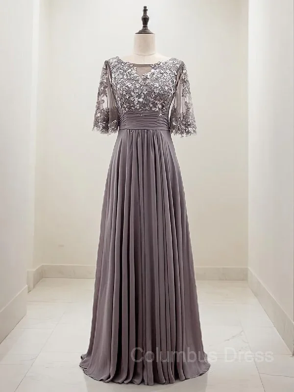 A-line/Princess Scoop Floor-Length Chiffon Mother of the Bride Dresses With Pleats Gowns Long sleeve unclassified dresses