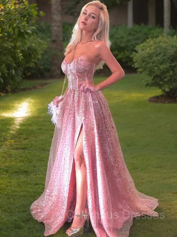 A-Line/Princess Sweetheart Sweep Train Prom Dresses With Leg Slit Plus size unclassified dresses