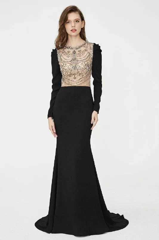 Angela & Alison - Sheer Bejeweled Trumpet Evening Dress 81056 High-end unclassified dresses