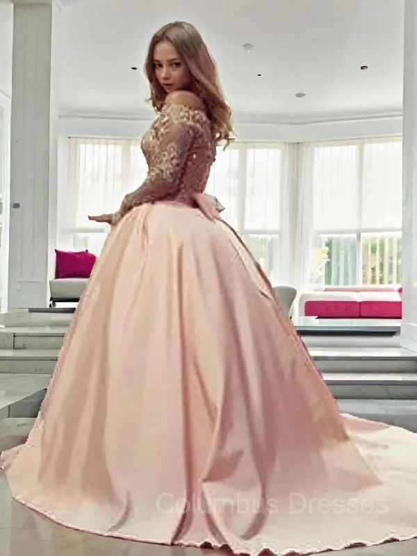 Ball Gown Off-the-Shoulder Court Train Satin Prom Dresses With Bow Striped unclassified dresses