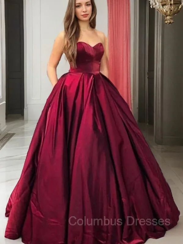 Ball Gown Sweetheart Floor-Length Satin Prom Dresses With Pockets Floral unclassified dresses