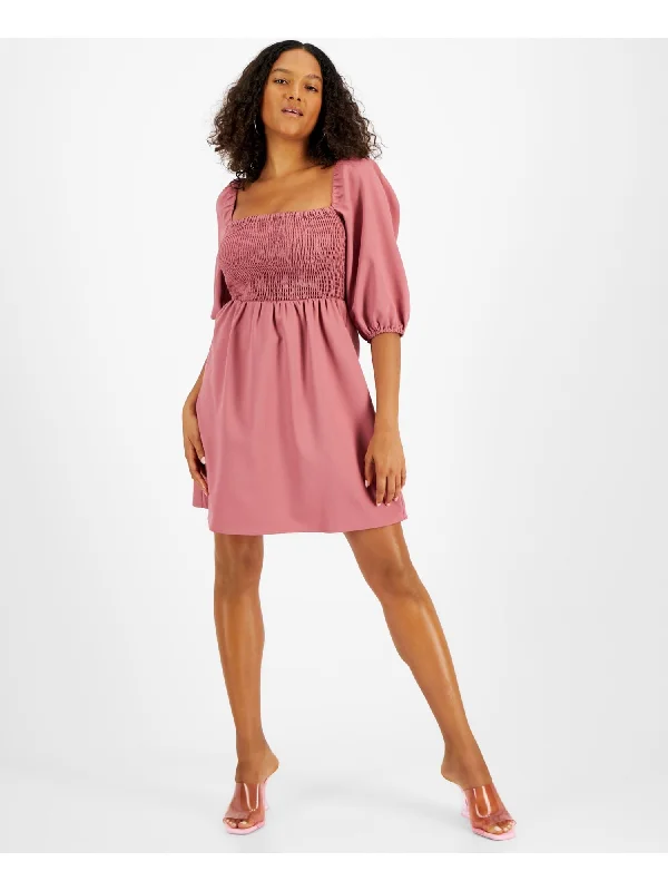 Bar III Women's Smocked Off The Shoulder Dress Pink Size X-Large Tiered unclassified dresses