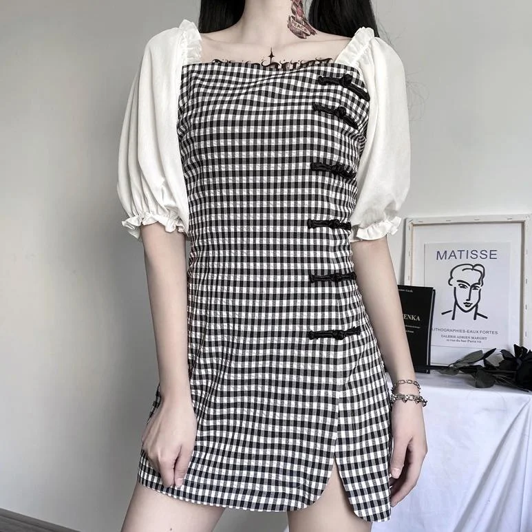 Black and White Plaid Cheongsam Dress SD00376 Long unclassified dresses