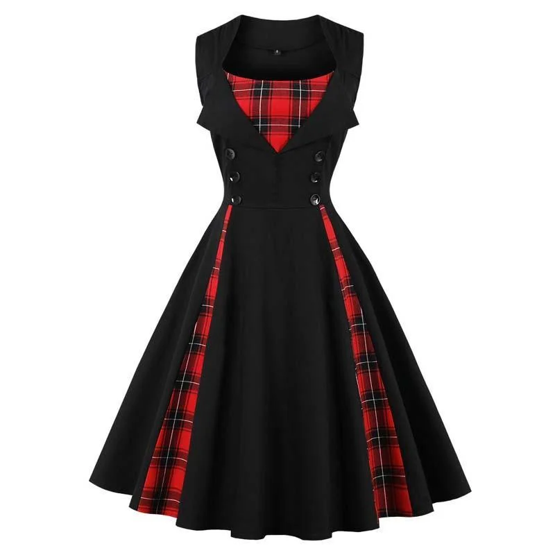 Black Red Plaid Retro Dress SD00554 Flowy unclassified dresses