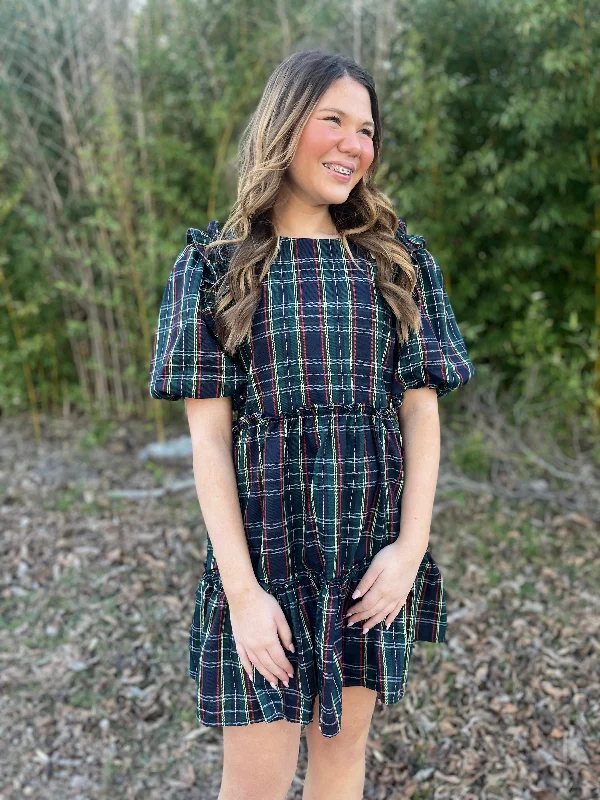 Blue and Green Tartan Plaid Dress Floral unclassified dresses