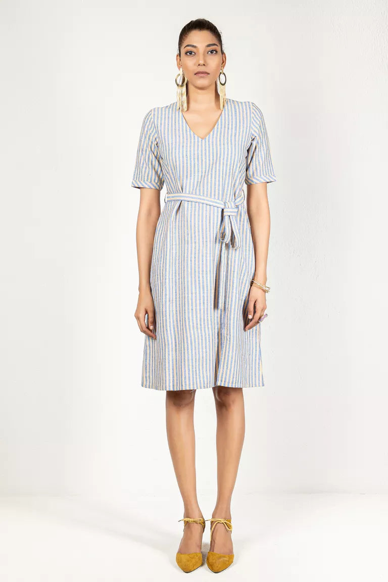 Blue & Yellow Woven Striped Dress Anniversary unclassified dresses