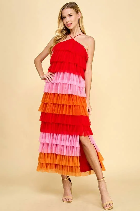 Multi Colors Pleated Dress Earthy tone unclassified dresses