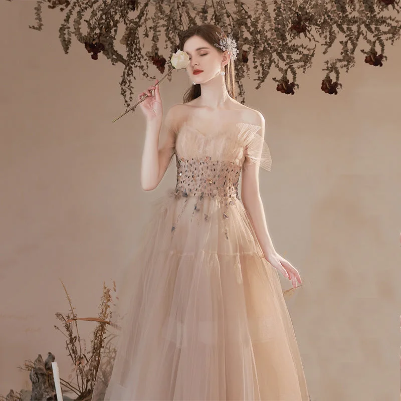 Champagne-colored Host Starry Sky Toasting Dress With Strapless Elegant unclassified dresses