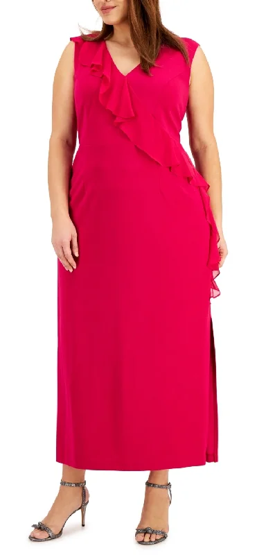 Connected Women's V Neck Ruffle Dress Pink Size 22W Flowy unclassified dresses