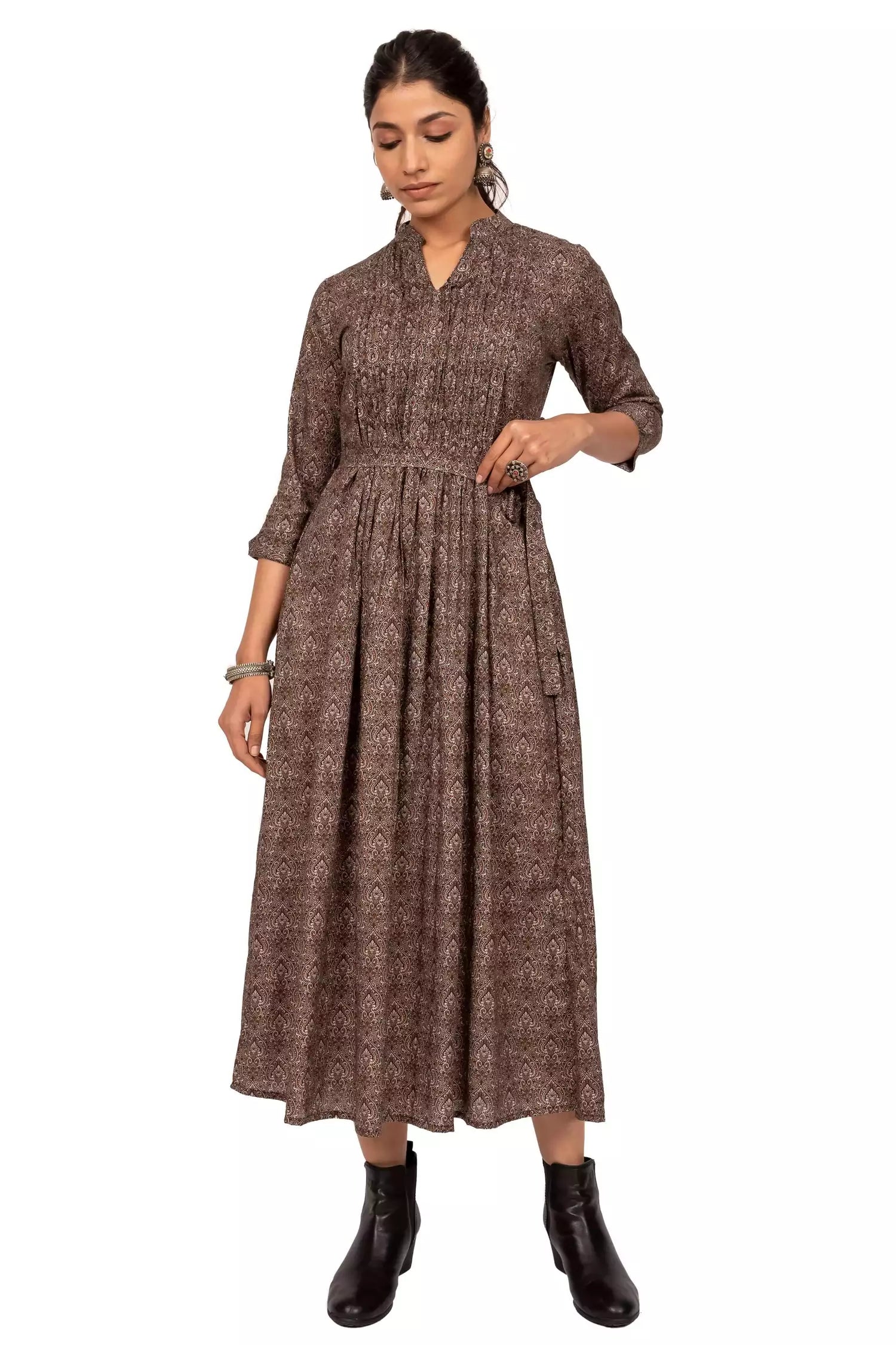 Dark brown waist tie up dress Earthy tone unclassified dresses