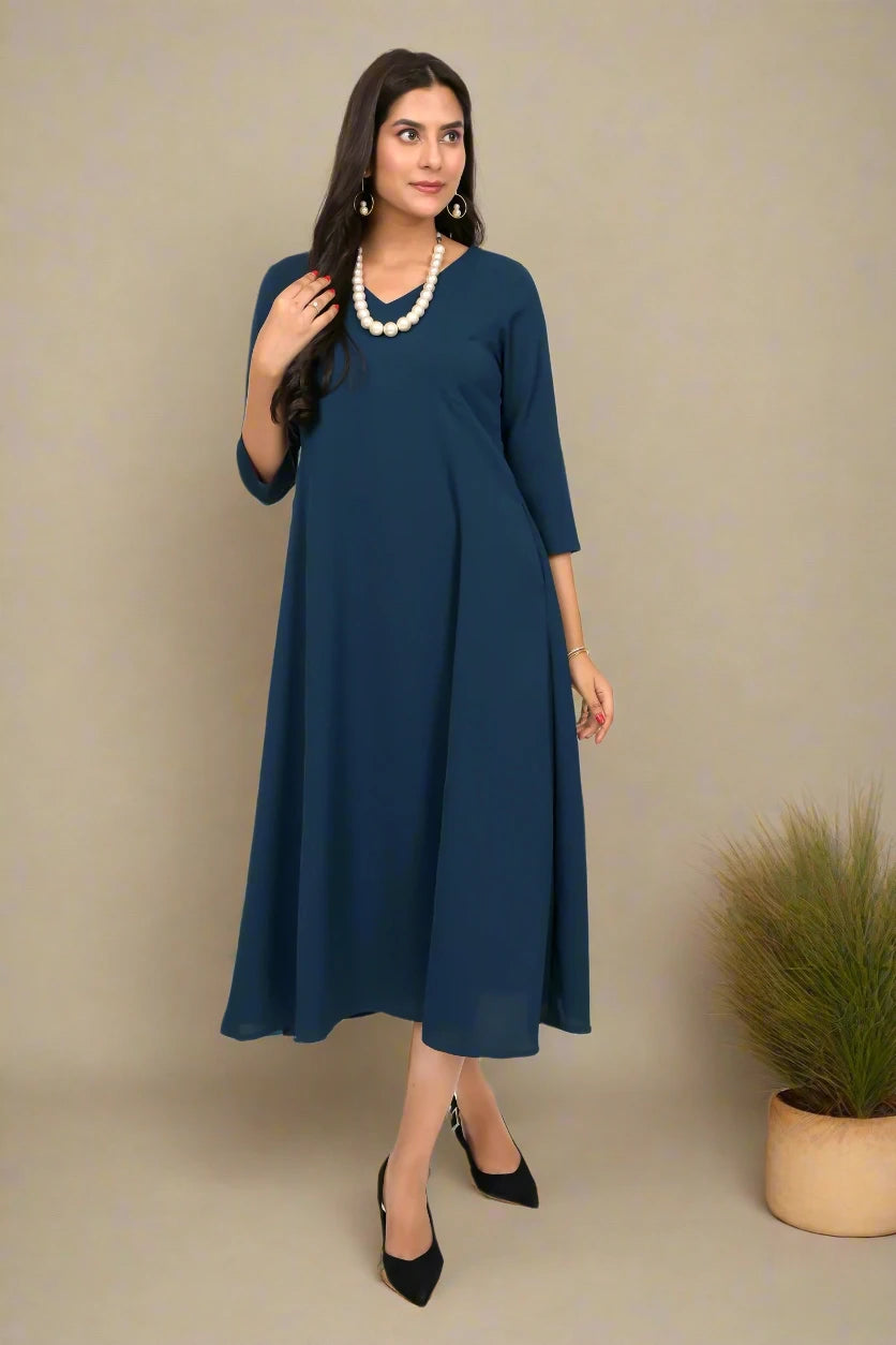 Deep Blue Princess Line Kurta Dress Y2K unclassified dresses