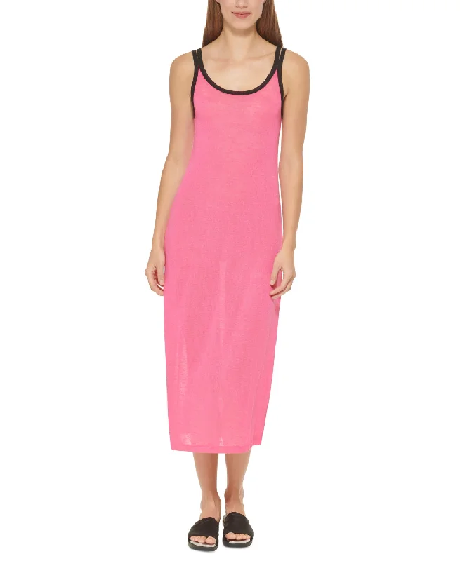 Dkny Women's Double Strap Dress Cover Up Swimsuit Pink Bright color unclassified dresses