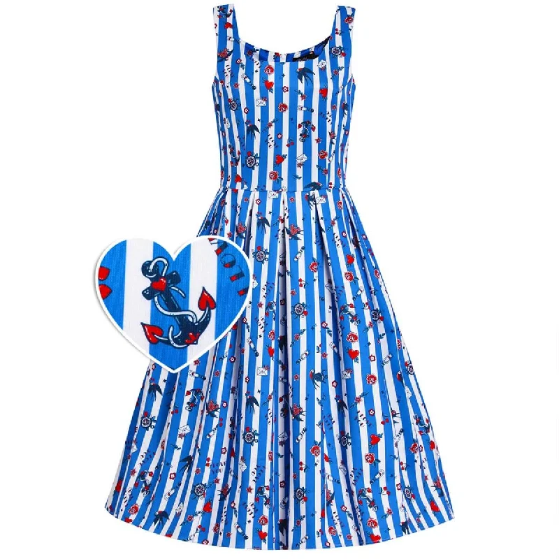 Dolly and Dotty Amanda Nautical Tattoo Dress - Blue Striped Boho unclassified dresses