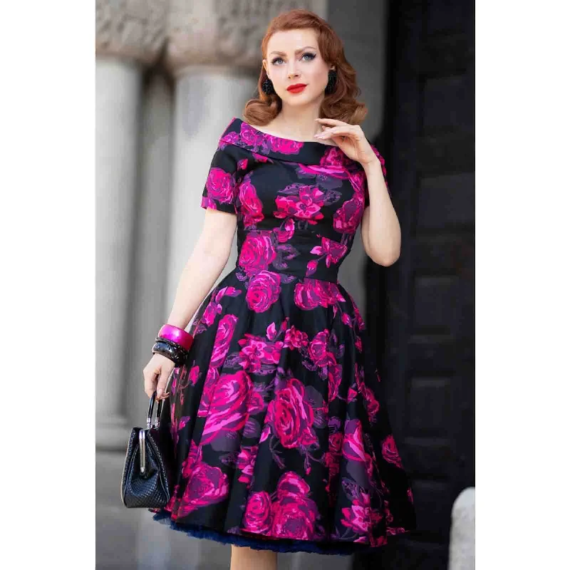 Dolly and Dotty Darlene Rose 50s Dress - Black/Pink Street style unclassified dresses